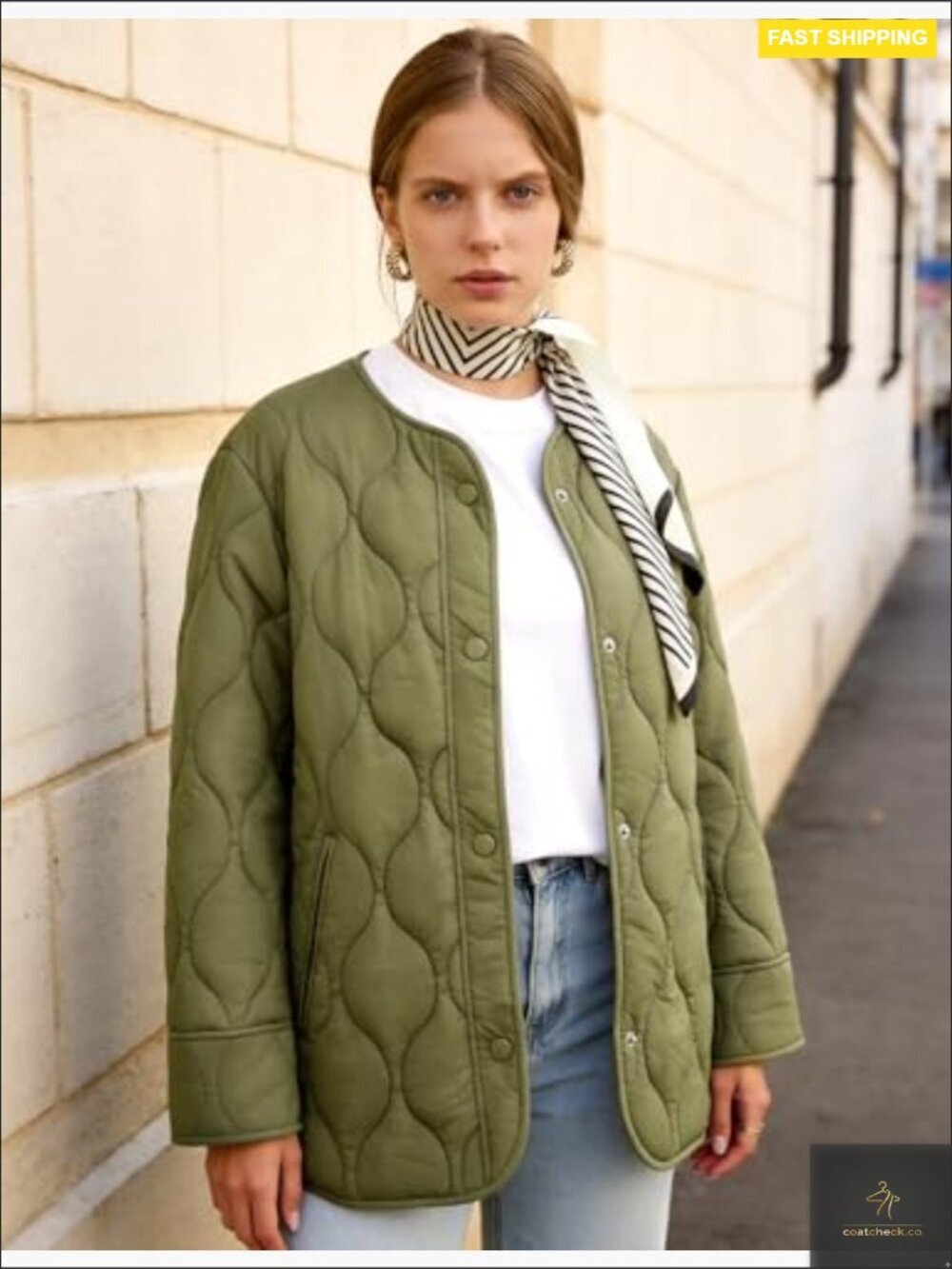 Oversized Quilted Lightweight Jacket Button Down Puffer Padded Outerwear with - Picture 2 of 7